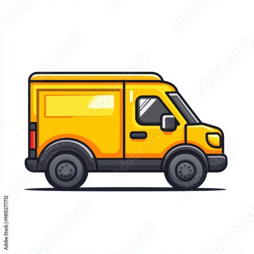 Bright yellow delivery van parked in a city setting on a sunny day with clear skies and vibrant colors