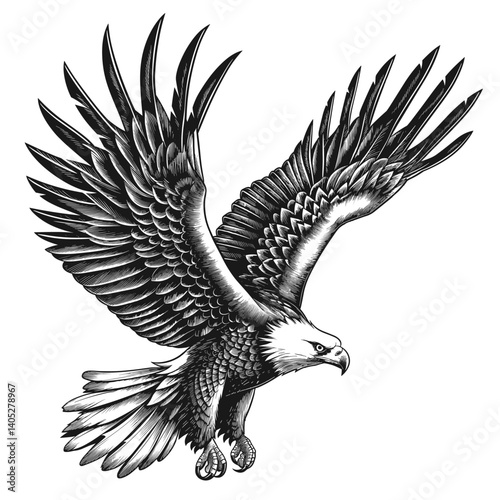 Black eagle silhouette with wings in flight, a wild vector bird illustration