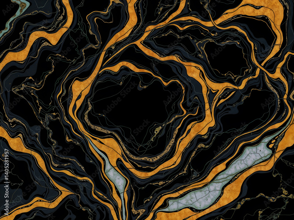 Luxurious black marble texture with gold veins, perfect for backgrounds and design. Generative AI