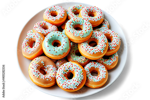 Plate of Assorted Doughnuts with Sprinkles and Blue Frosting