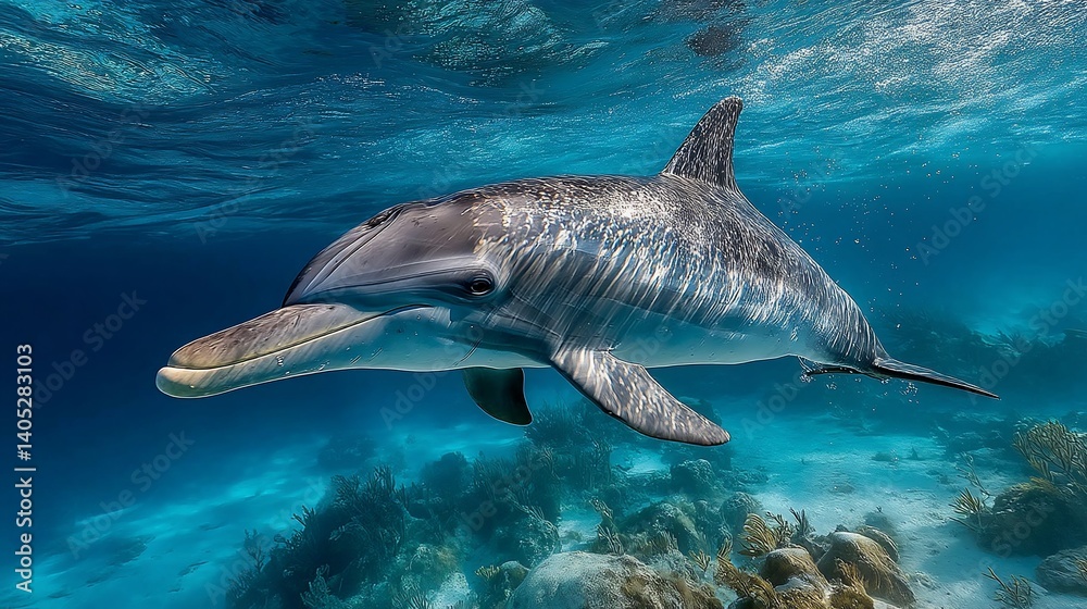 Fototapeta premium Dolphin swimming in coral reef