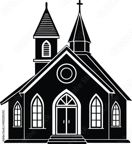 Church House Silhouette Black Vector | Religious, Historic & Building Scene
