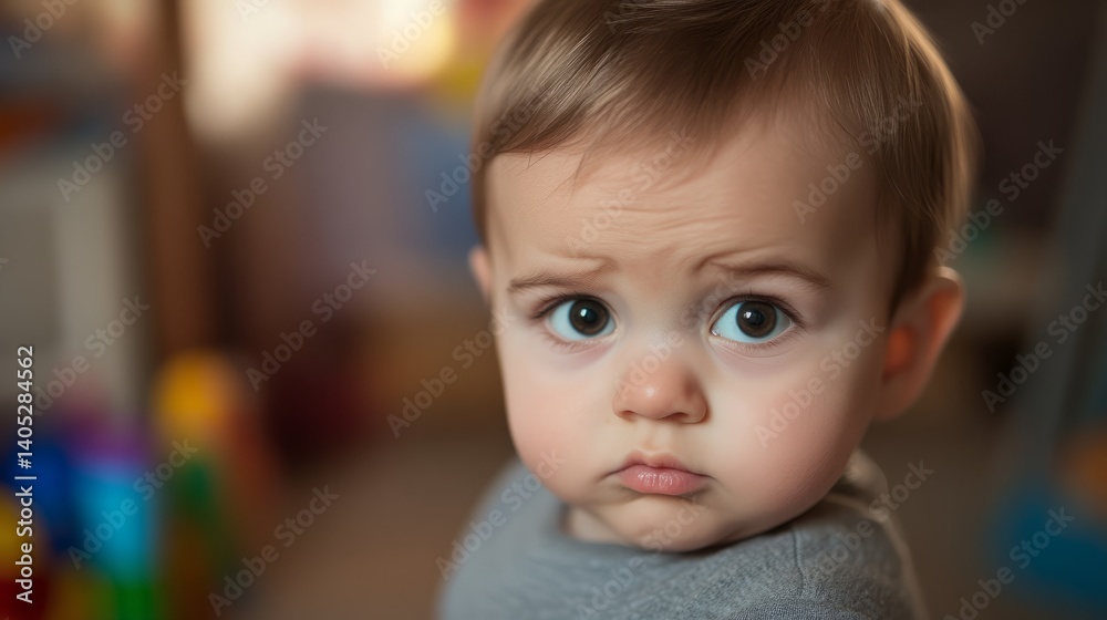 Curious baby boy exploring his nursery, surrounded by colorful toys. Innocence and wonder in early childhood discovery.
Curious baby boy exploring his nursery, surrounded by colorful toys. Innocence and wonder in early childhood discovery.