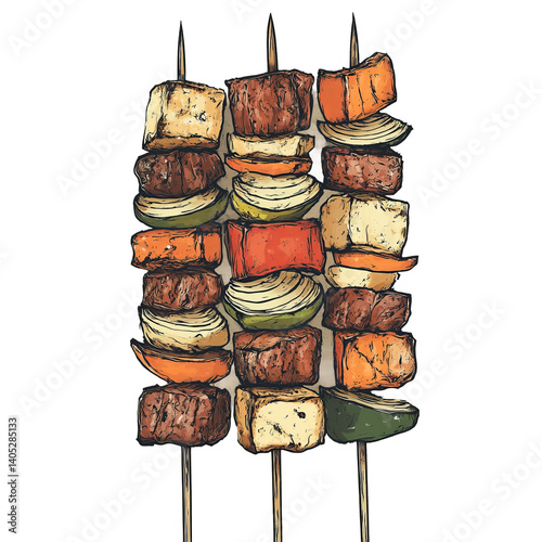 vector grilled kebab skewers illustration for menu
