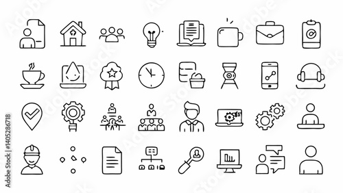 Creative and engaging linear icons depicting workaholic lifestyle and hustle culture suitable for modern workspace illustrations productivity blogs or startup digital assets