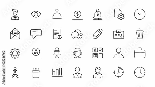 Line icons reflecting busy work culture and hustle perfect for using in time tracking apps startup blogs entrepreneur guides or motivational social media content