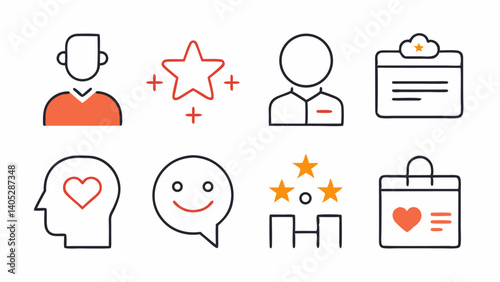 Customer experience themed line icons that represent service quality support feedback and satisfaction metrics designed for modern UI and UX projects