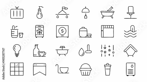 Explore a unique collection of bathroom-related linear icons designed for minimalistic interfaces, focusing on usability in modern UI and UX applications.