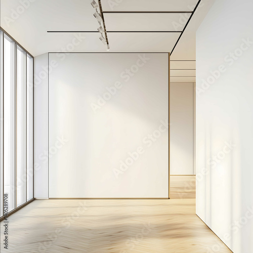 A photo realistic meticulously painted white wall in a welllit modern office The room is filled with soft natural light highlighting the smooth and flawless su