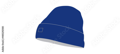 Blue Beanie Hat Mock UP Front On White Background. 