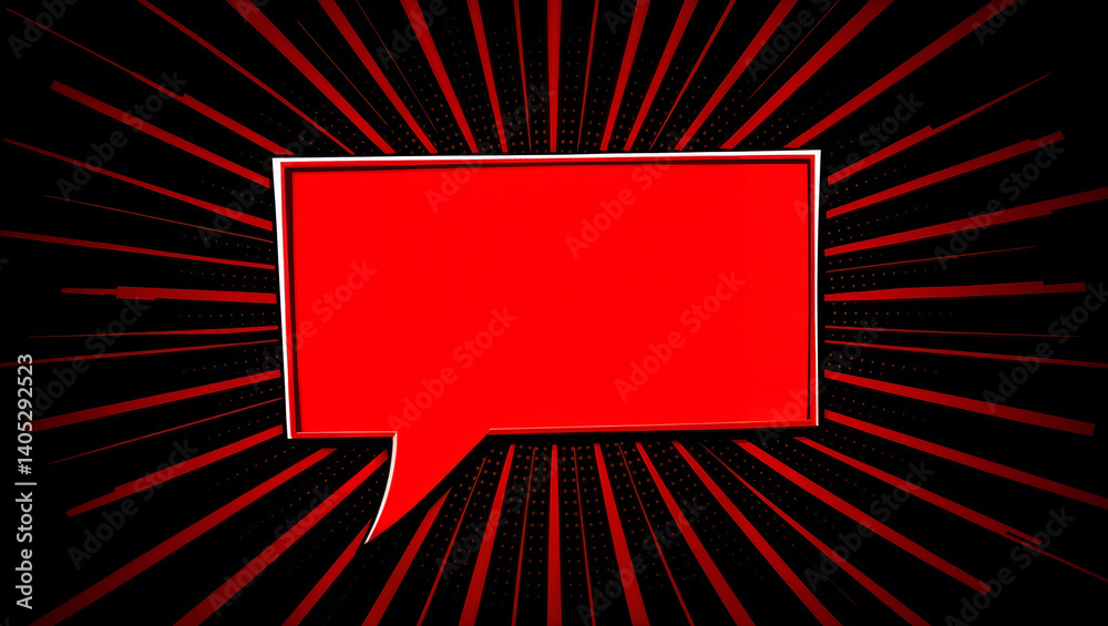 Red speech bubble on explosive comic background, pop art style, bold design. Generative AI