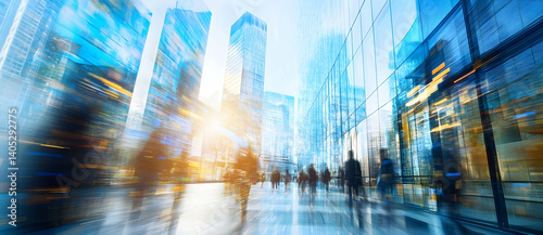 Blurred pedestrians in a modern city environment