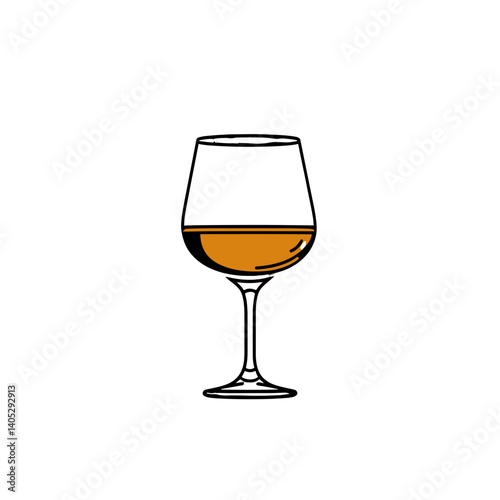 Brandy glass with amber drink in minimalist icon style