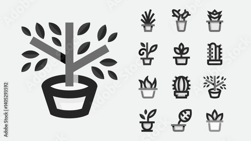 Noir Plant Pot Flat Icons