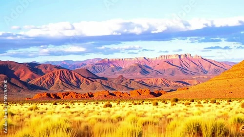 Red Desert Mountains Sunset Landscape.