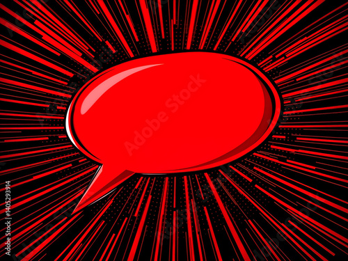 Obraz na płótnie Bold red speech bubble with black comic burst background, pop art style design. Generative AI w salonie