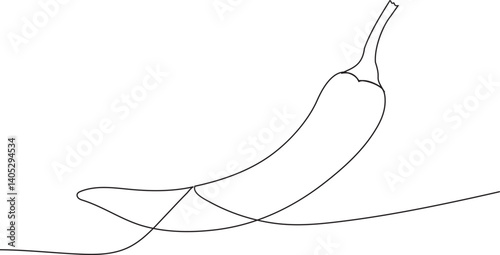 Chilli, One line drawing on a white background. Vector illustration