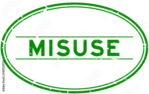 Grunge green misuse word oval rubber seal stamp on white background