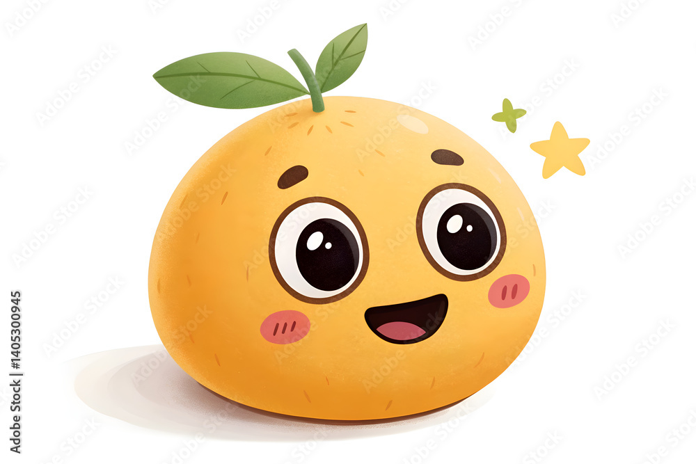 Fototapeta premium A funny smiling orange cartoon character with a happy face, isolated vector fruit.
