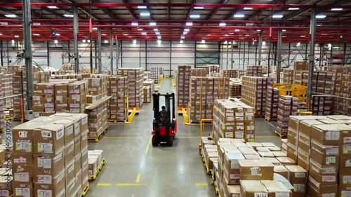 Warehouse worker forklift logistics.