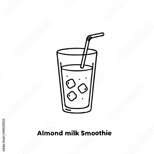Almond milk smoothie with ice cubes in a glass