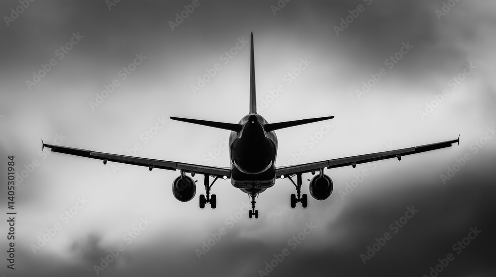 Airplane flying through dark stormy clouds Airplane flying through dark stormy clouds