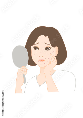 ニキビや吹き出物に悩む女性のイラスト