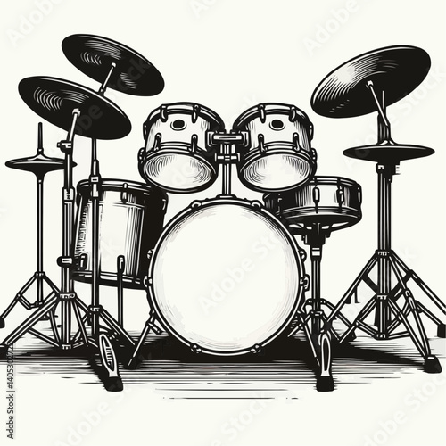 Illustration of a drum set for music performance and percussion themes
