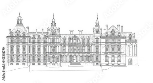 Black and White Line Art of a Renaissance Palace
