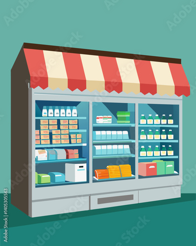 The refrigerated section of the store once home to fresh milk and dairy products now only contains spoiled cartons and expired yogurts.. Vector illustration
