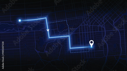 Blue Smart Navigation Route Across San Francisco City Map at Night