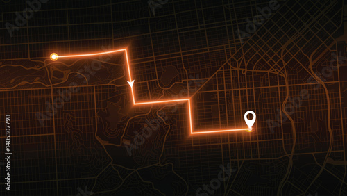 Orange Smart Navigation Route Across San Francisco City Map at Night