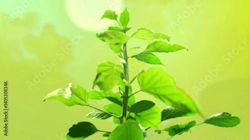 Young Hibiscus Plant with Green Background.