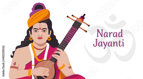 Celebration of Narad Jayanti Featuring Illustration of the Divine Sage Narad 