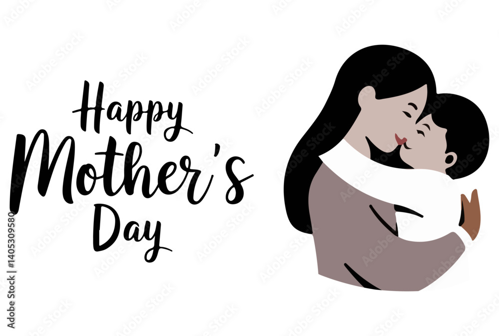 Elegant Line Drawing Depicting Mother's Day with Mother Holding Infant Child Elegant Line Drawing Depicting Mother's Day with Mother Holding Infant Child