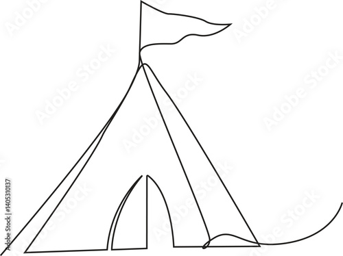 Continuous one line of kids toy tent. Minimalist style vector illustration on white background.