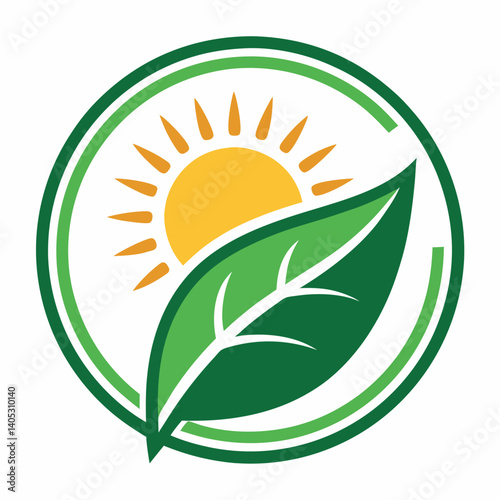 Design a vector logo with a bold green stroke for a green energy company.  Include a leaf or sun icon.