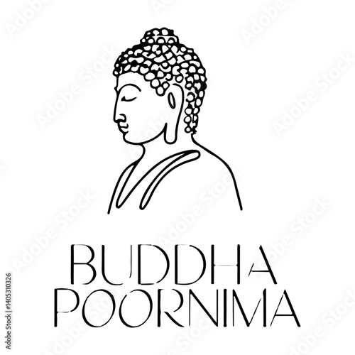 Elegant Line Drawing of Buddha with 'Poornima' Text in Graceful Script