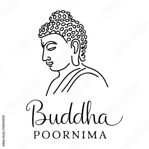 Elegant Line Drawing of Buddha with 'Poornima' Text in Graceful Script