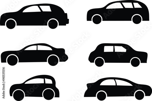 Silhouette Set of Cars – Minimalist Car Icon Collection