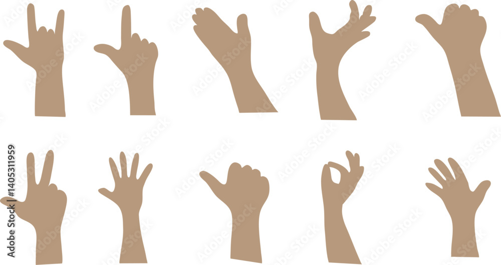 Hand Gesture Icon Set in Flat Style Hand Gesture Icon Set in Flat Style