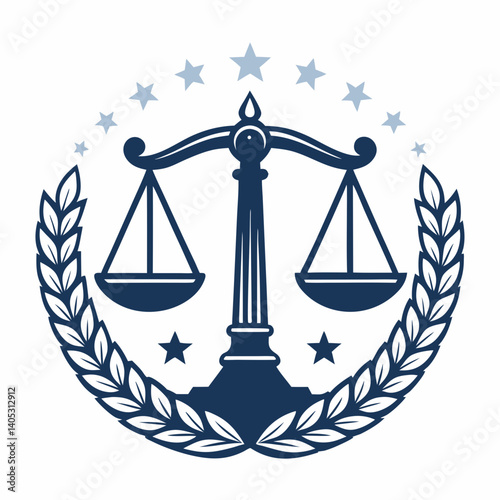 Design a bold vector law firm logo with stroke.  Include element (1) as described.