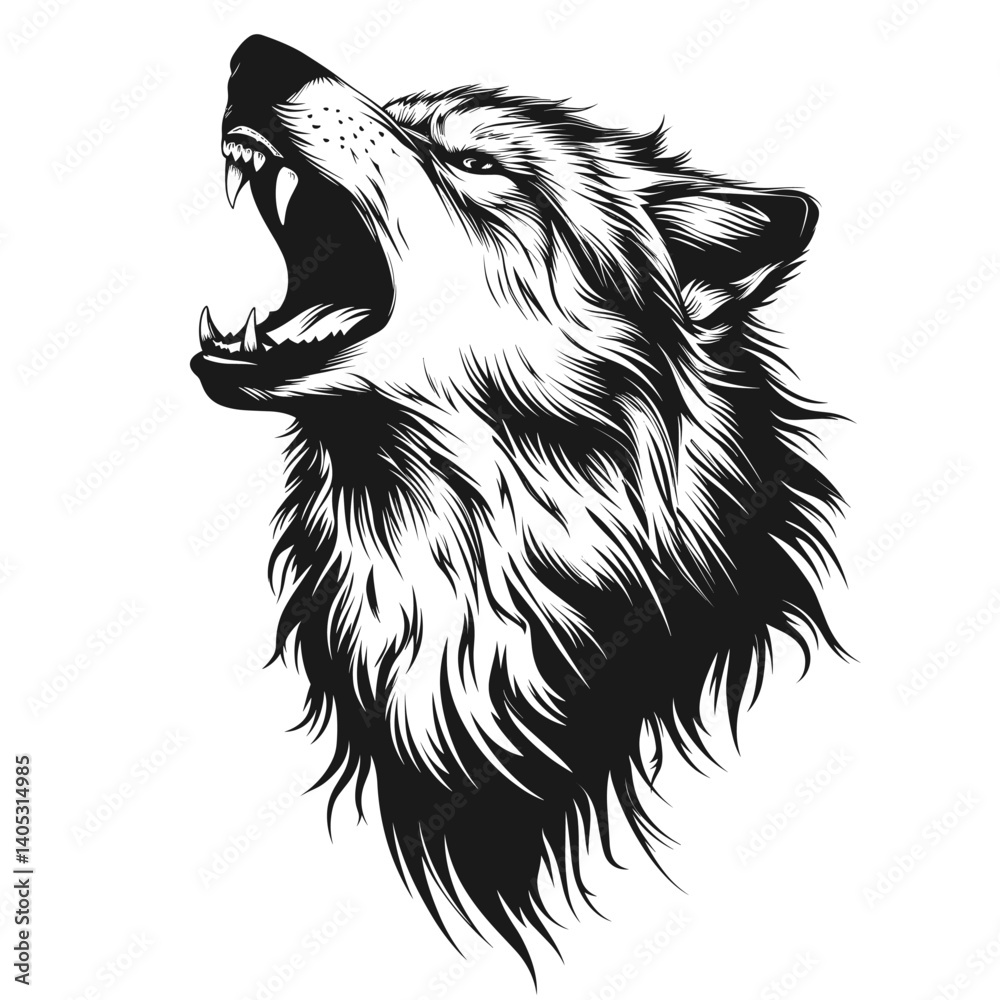 Fototapeta premium Wild wolf head vector illustration mascot, a black silhouette animal art