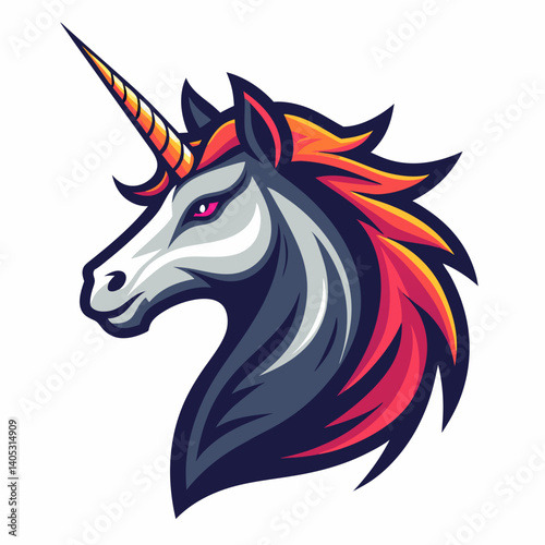Create a vector illustration of a mystical unicorn with a bold, black stroke.  The design should evoke a sense of magic.
