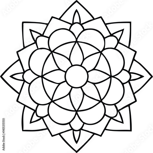 Intricate black and white mandala design, perfect for coloring books or meditation.