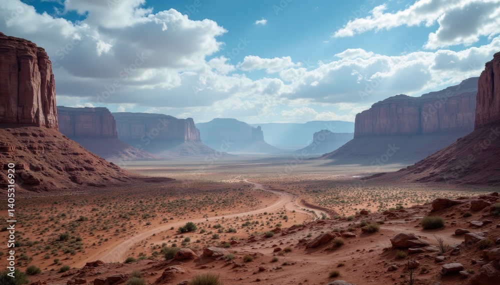 Fototapeta premium Exploring Advanced Technology in a Desert Landscape Vast Scenic View Digital Art Natural Environment