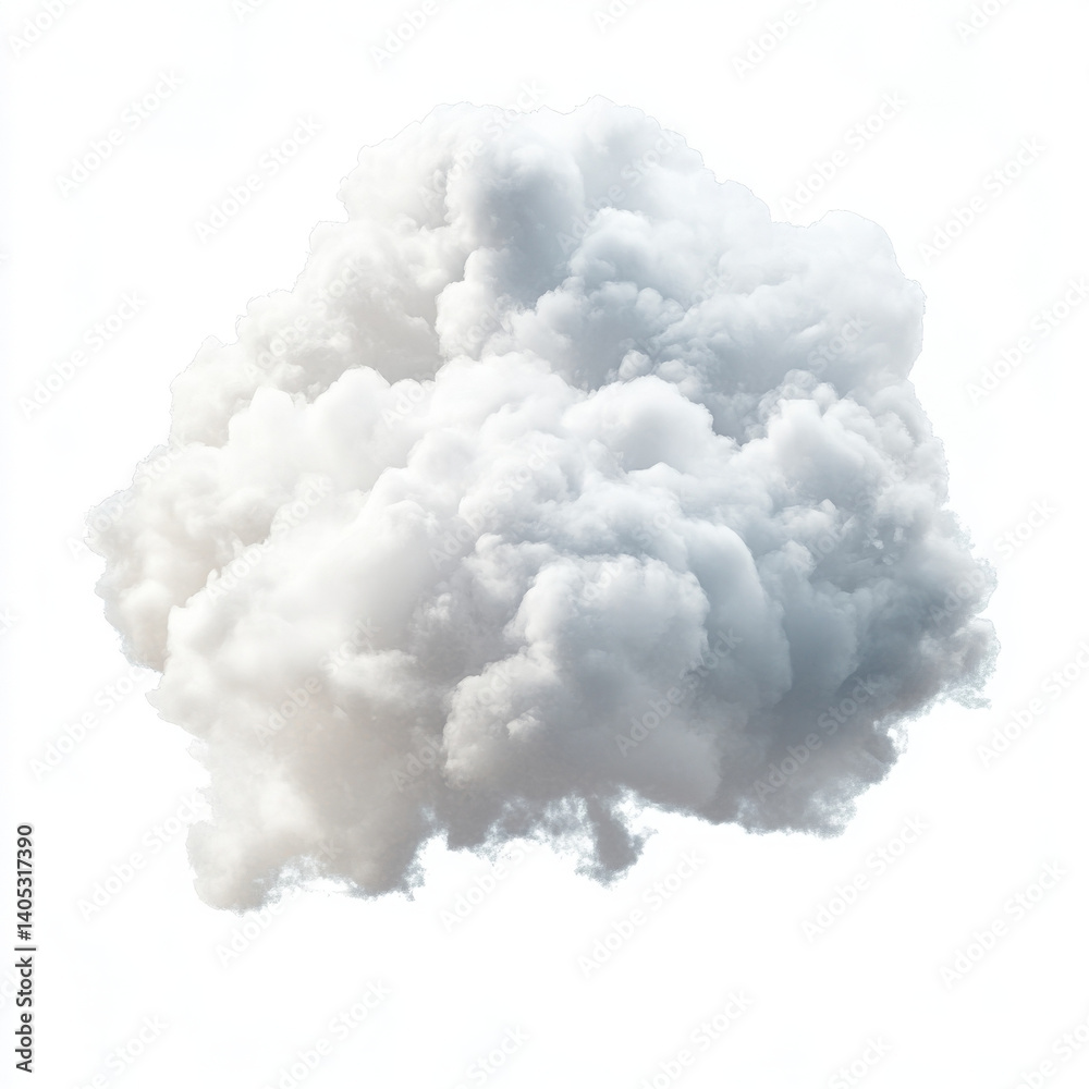 Fluffy white cloud is bright and airy, isolated on white background Fluffy white cloud is bright and airy, isolated on white background