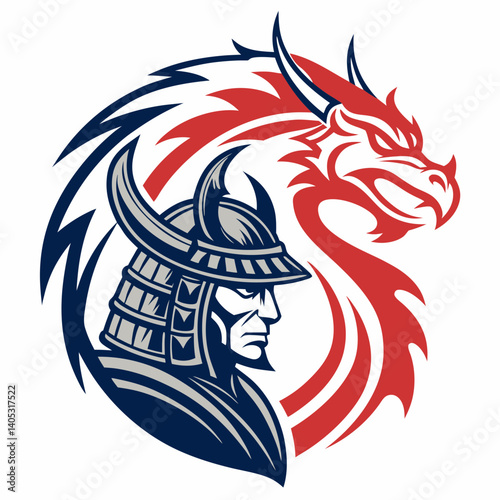 Create a vector graphic of a bold-stroked samurai dragon fusi, emphasizing strong lines and impactful design.