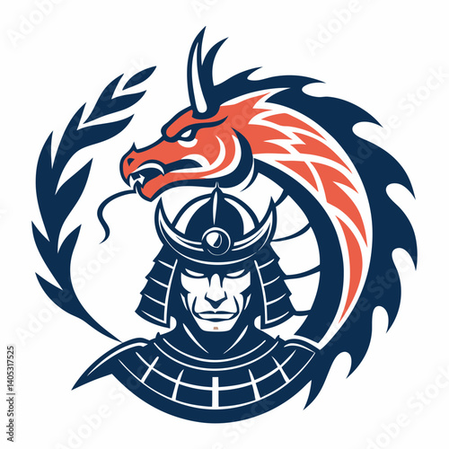 Design a bold, vector illustration of a Samurai Dragon Fūshi, emphasizing strong strokes.