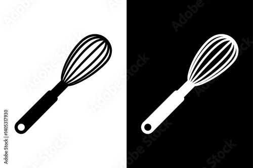 Stylish Whisk Silhouette Vector – Flat Black & White Design.